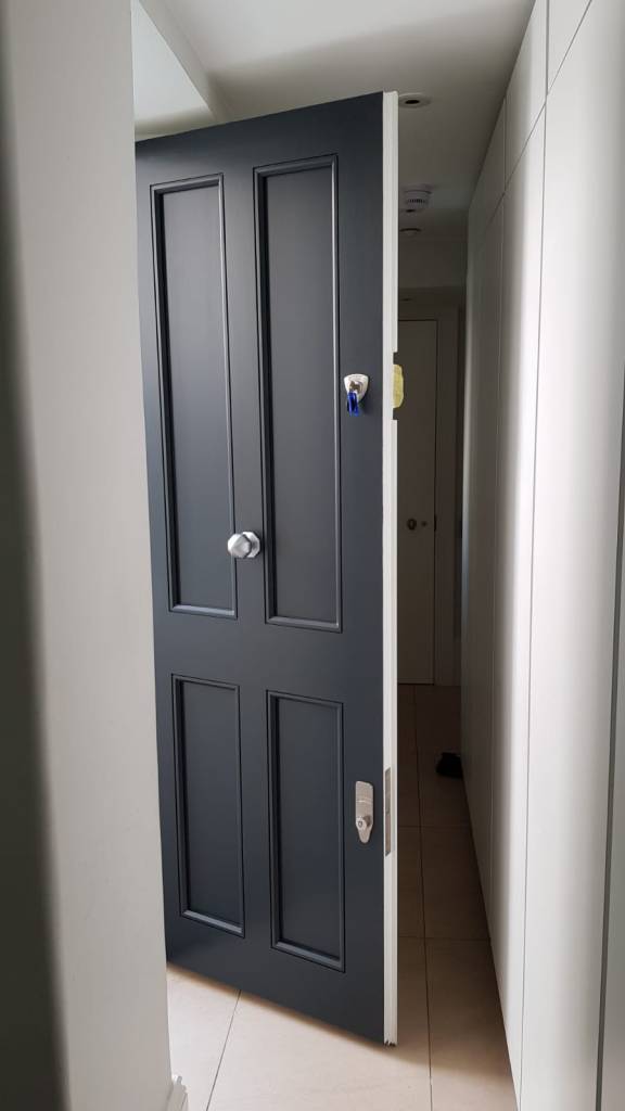 This charming London door with itsfour solid Tricoya panels showcases the skill of our carpenters. 